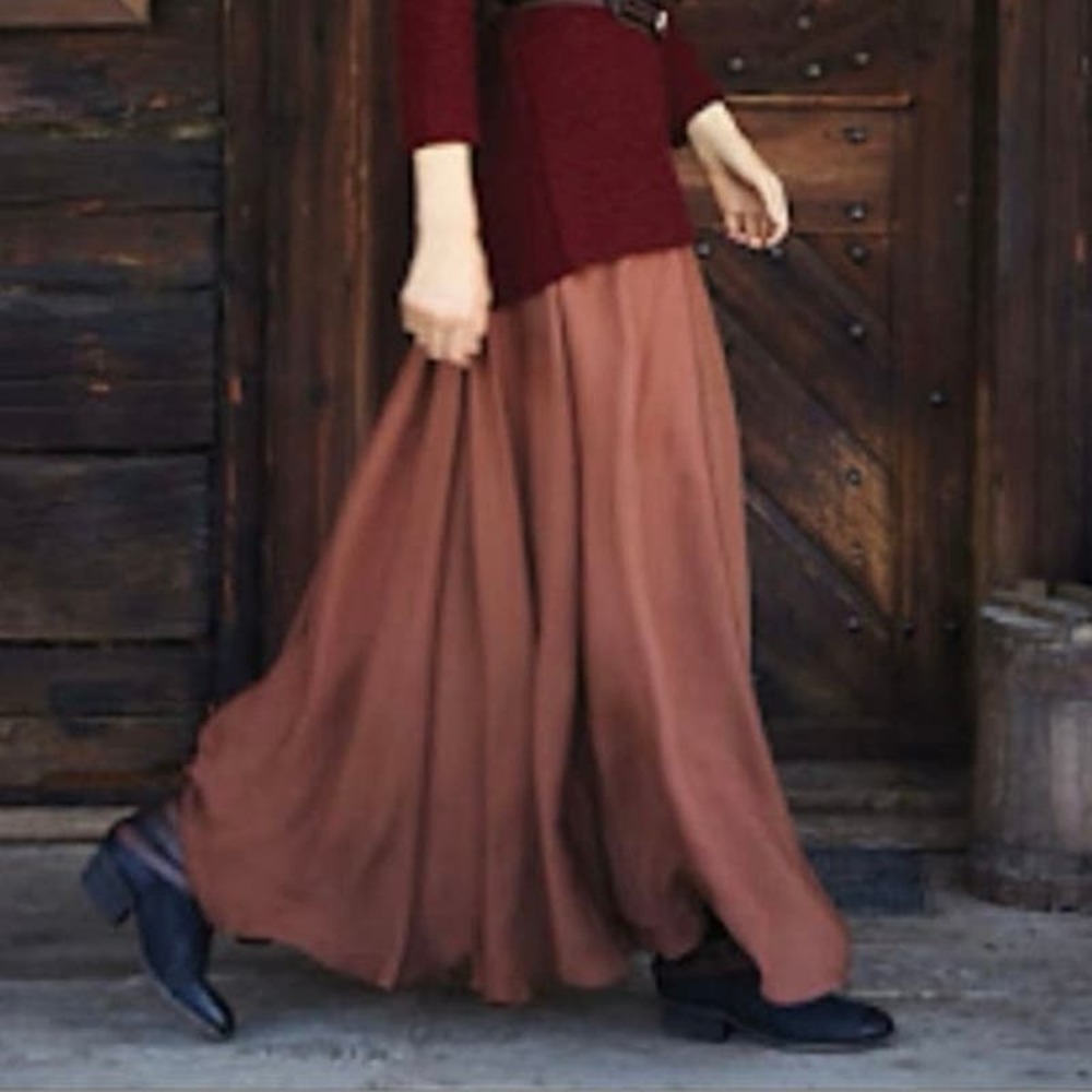 ANTHROPOLOGIE Edme & Esyllte Lengthening Rays Brown Flowy Maxi Skirt - Sz 2 - Picture 2 of 4